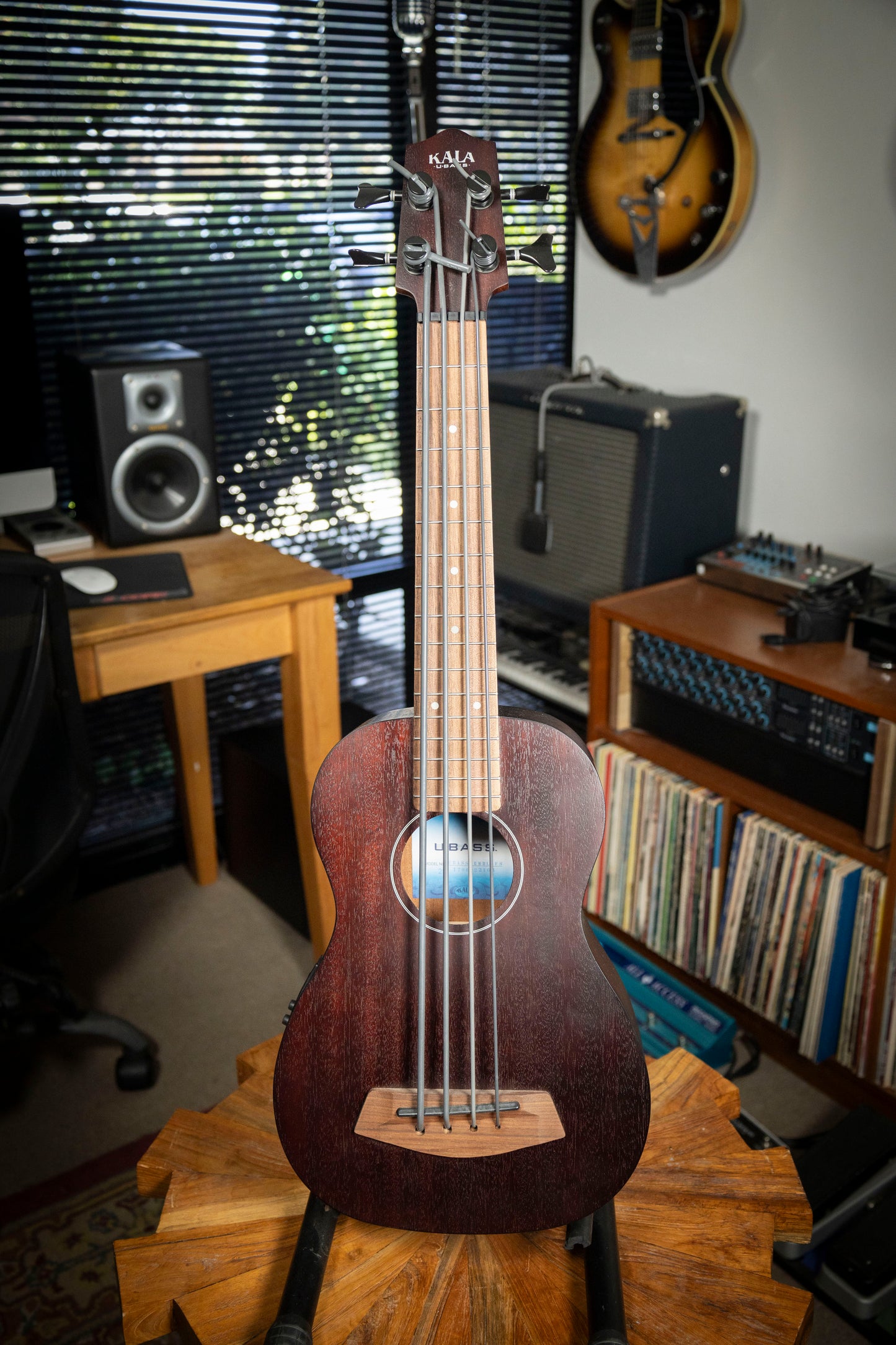 2010's Kala RMBL-FS U-Bass Rumbler Fretted Acoustic Electric Ukulele Bass - Satin Brown