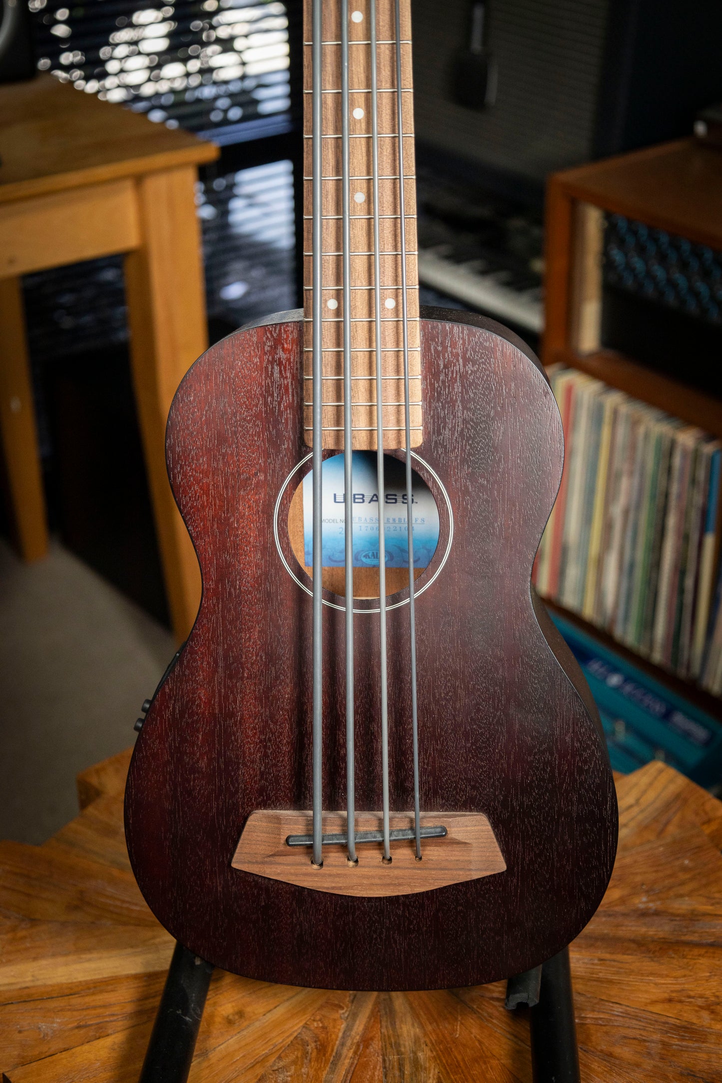2010's Kala RMBL-FS U-Bass Rumbler Fretted Acoustic Electric Ukulele Bass - Satin Brown