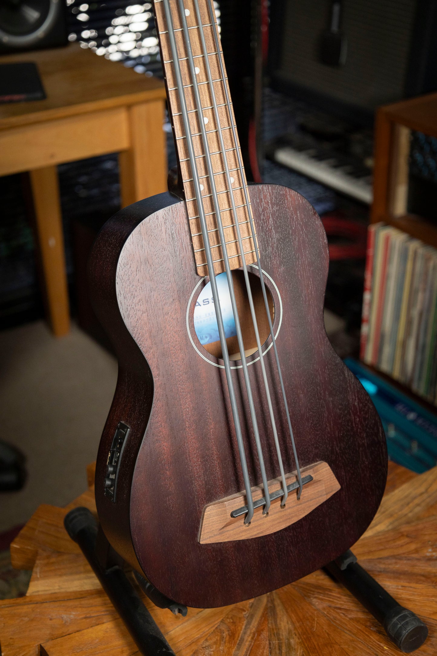 2010's Kala RMBL-FS U-Bass Rumbler Fretted Acoustic Electric Ukulele Bass - Satin Brown
