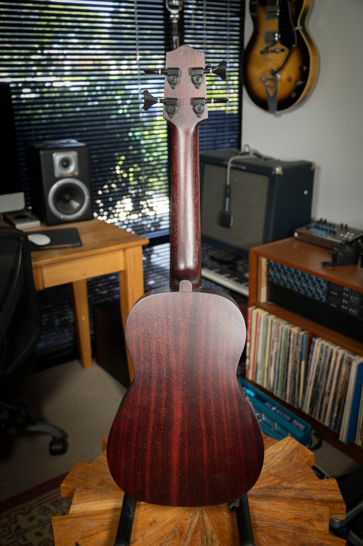 2010's Kala RMBL-FS U-Bass Rumbler Fretted Acoustic Electric Ukulele Bass - Satin Brown